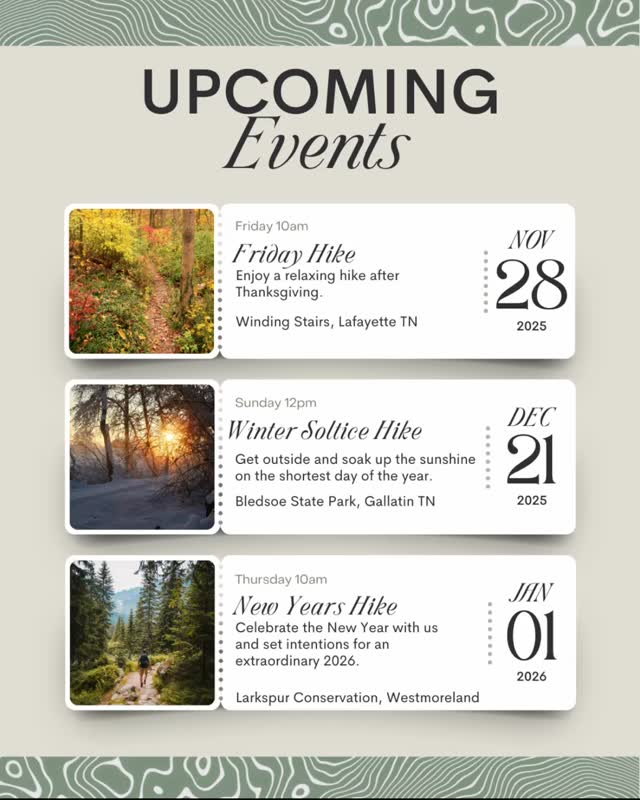 🥾Join us on one of our monthly hikes! 🌲Get outside all season long and enjoy the natural beauty of Tennessee with a FREE guided hike. Bring a friend or make new ones as we explore the trails and connect with nature. 🍁DM to reserve your spot. Spaces are limited!
#hike #tn #trails #getoutside #tnsupandadventures