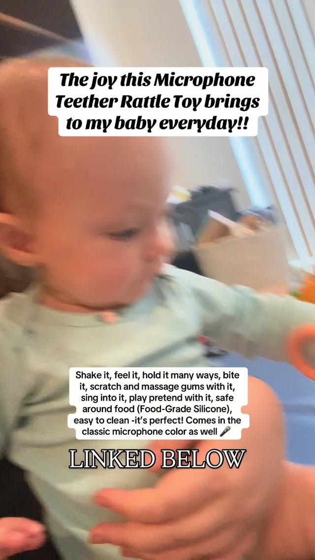 Parents, RUN! 🎤 🏃 This food grade silicone microphone shaped teether comes with a rattle - with 3 different patterns to explore it provides a well rounded tactile experience, promotes gripping and holding skills, musicality, rhythmic awareness, singing, communication, play pretend imagination, all while it massages and scratches gums safely, relieves teething discomfort, AND it’s dishwasher/freezer safe. Last but not least.. it encourages continued deep latch when they want to bite in rougher days. 🤱 Safe from birth, it will grow with your baby into toddlerhood! Whether they want to bite it, just hold it, or sing into it, you can’t go wrong with this well-rounded toy that is made for your tiniest performer 🎵 🎤 #teether #bestgift #toys #teething #babysinging #microphoneteether #babygift #registry