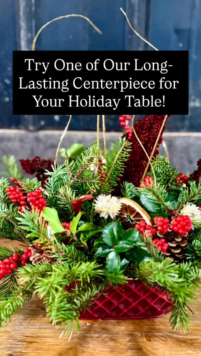 Try one of our long-lasting centerpieces this season for your holiday table this year. Designed with fragrant, fresh evergreens, berries, seed pods and other dried materials, this centerpiece will last well into the new year with just a little water each week. Pick up available at all of our farmers markets this season. Link to order is in our bio! #walkingwindfarmandflorist #clarkevafarmmkt #clarkecountyva #oldtownalexandria #oldtownalexandriafarmersmarket #buchananhallfarmersmarket