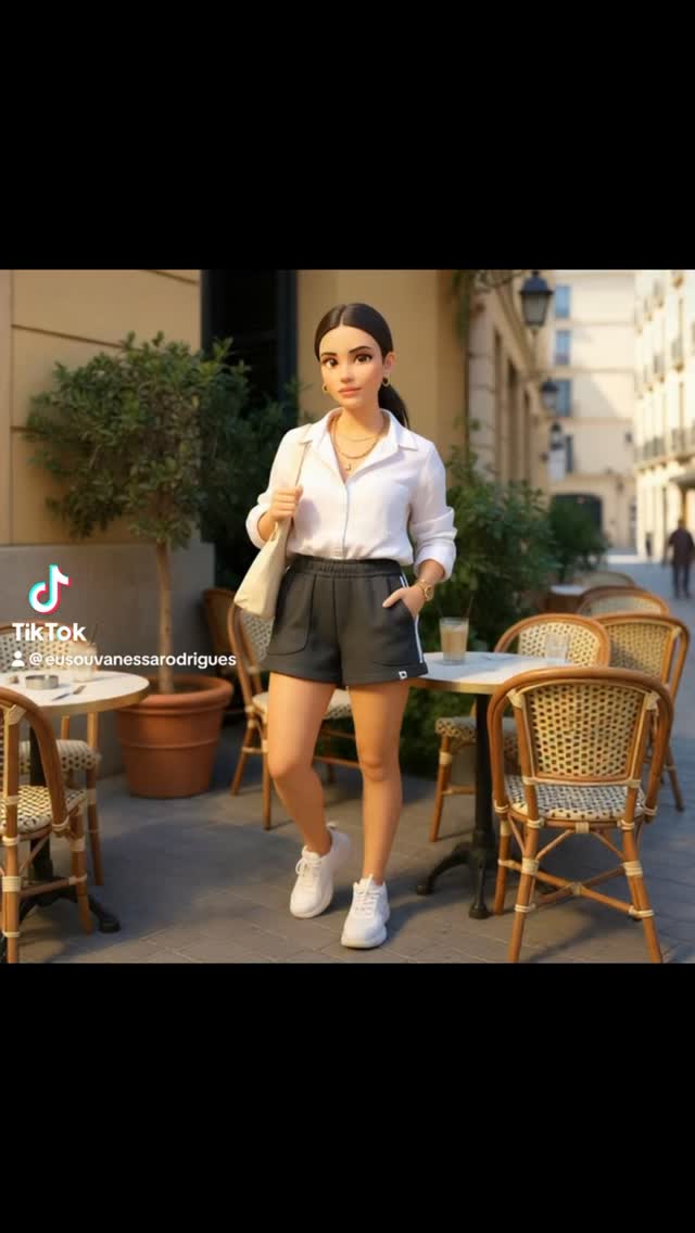 Look casual chic: o combo perfeito entre conforto e elegância para um café na cidade! ☕ Shorts esportivo + camisa branca clássica = ✨ zero defeitos. Quem mais ama misturar estilos assim? 👇#lookdodia #tendência #modafeminina #lookconfortável #bermudamoletom #confortocomestilo