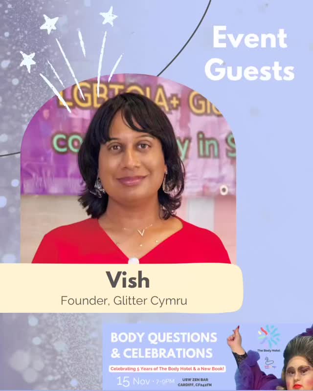 Our final guest for the evening is Vish, founder of @glittercymru, counsellor and an incredible advocate for LGBTQ+ asylum seekers and refugees. Vish will be leading a Q&A for the bokk launch event. The Body Hotel and Glitter Cymru have been collaborating together for many years. Exciting!
@vishdelish1
#booklaunch #cardiffevents @unisouthwales