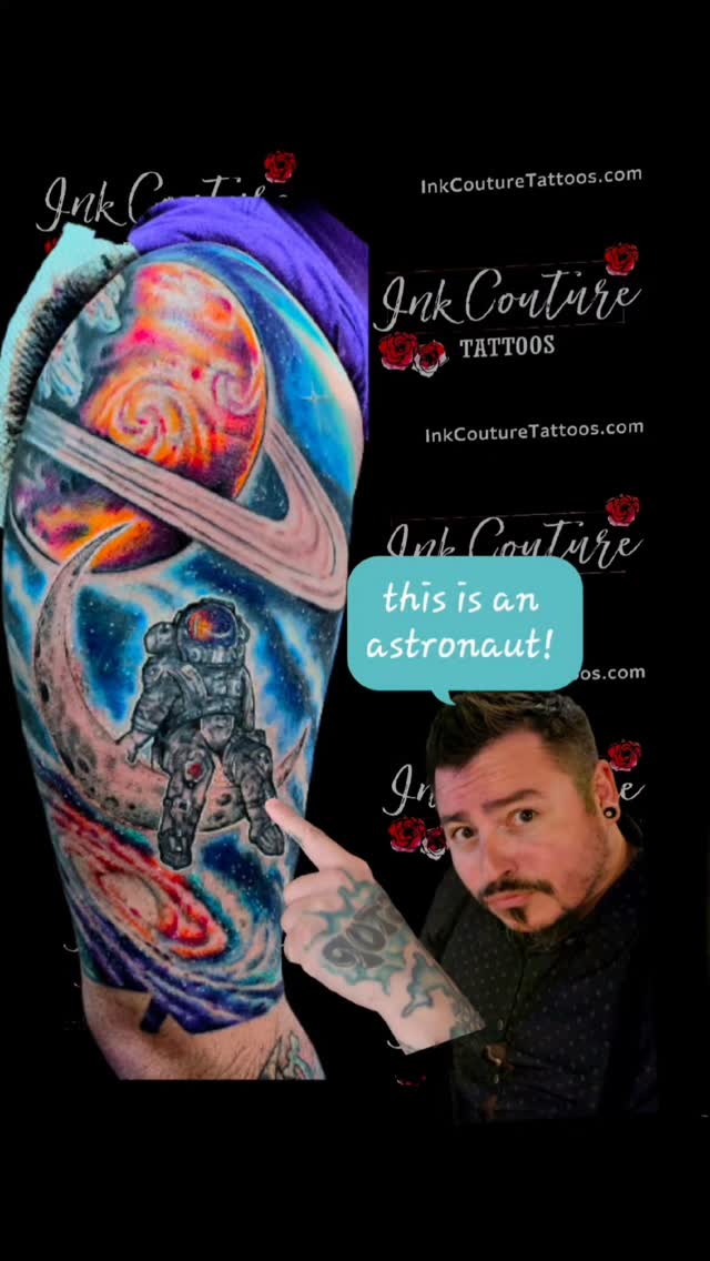 that's right this is an astronaut and a cover-up #mttattoos #inkcouturetattoos #brother #coveruptattoo #mask #rumba #space #astronaut #planet #coverup