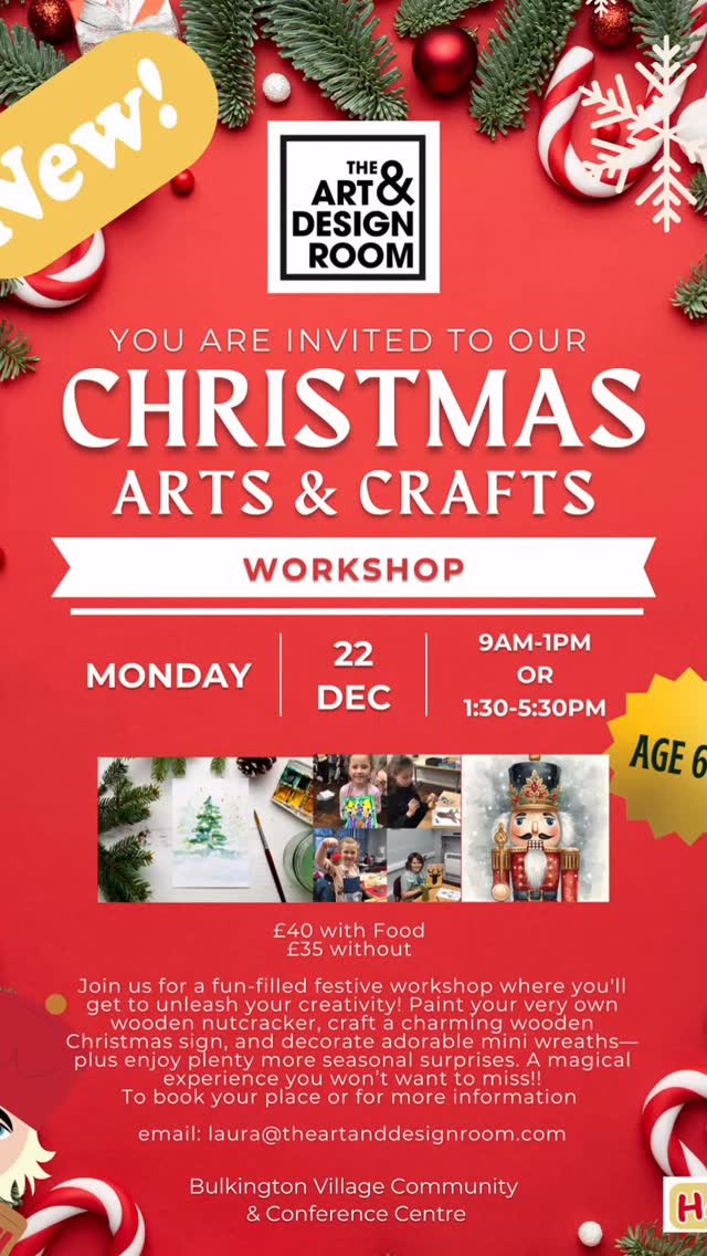 🎄✨ Festive Kids Christmas Workshop! ✨🎨
at Bulkington Community Centre
In this fun-filled festive session, we’ll be:
🎅 Painting wooden nutcrackers
🪵 Making our own wooden Christmas signs
🎀 Decorating mini wreaths
...and enjoying lots more creative Christmas fun!
A brilliant workshop not to be missed! 🎁
🥪 Lunch provided by The Local Chatterbox Café in Bulkington.
🎟️ HAF places available – book early to secure your spot!
📍 Bulkington Community Centre
#BulkingtonCommunityCentre #ChristmasWorkshop #KidsCrafts #HAF #FestiveFun #CreativeKids #BulkingtonEvents #ChatterboxCafe #HolidayActivities