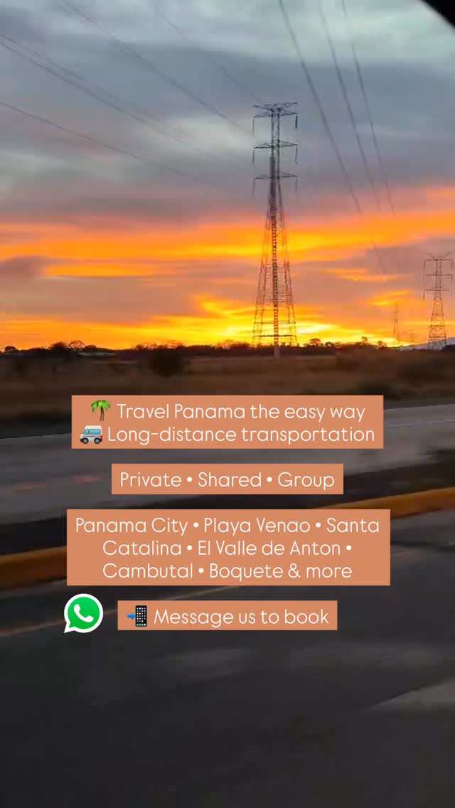 Panama is meant to be explored 🌴
We help travelers move comfortably and safely between beaches, mountains and cities — without the stress of public transport.
📍 Panama City
📍 Playa Venao
📍 Santa Catalina
📍 El Valle de Antón
📍 Cambutal, Boquete & more
We offer direct, comfortable long-distance transport across the country — perfect for travelers who want to relax and enjoy the journey.
✔️ Private transfers
✔️ Shared shuttles
✔️ Group transportation
✔️ Hotel & airport pick-ups
📩 Contact us to plan your ride anywhere in Panama.
#PanamaTransportation #TravelPanama #PanamaShuttle #VisitPanama #ExplorePanama #PanamaCity #PlayaVenao #SantaCatalina #Boquete #CentralAmericaTravel #elvalledeanton #antonvalley #playacambutal