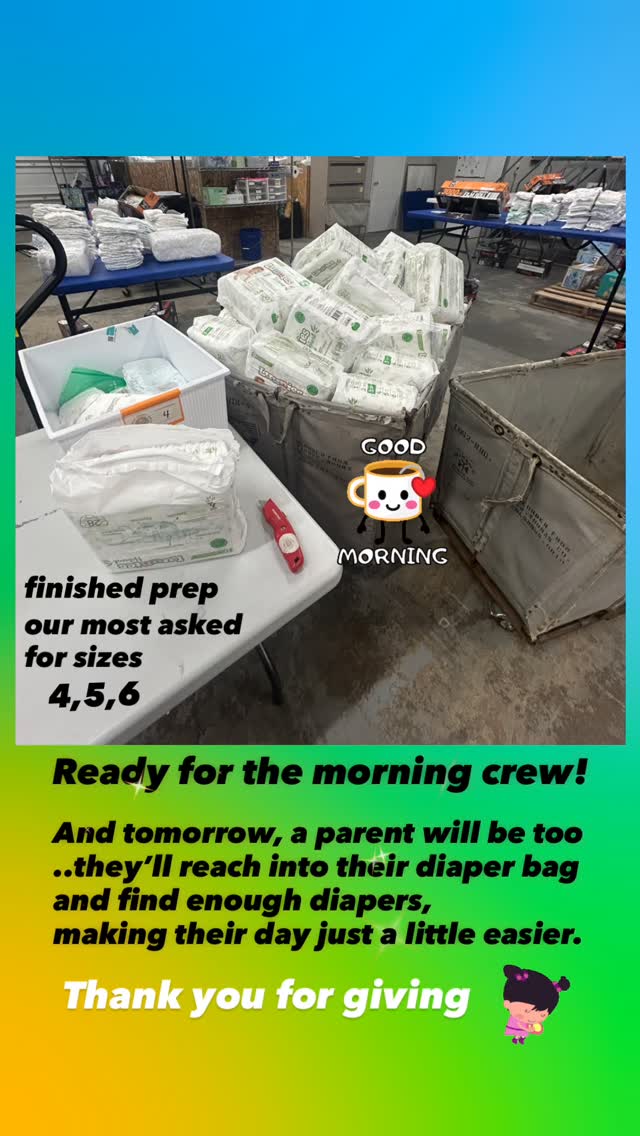 Ready for the morning crew!
These diapers were purchased because of the generosity of our donors.
Your giving helps parents worry a little less and care a little easier.
Thank you for making that possible.💖💚💙
#cbusdiaperco #forthekids❤️ #impact
