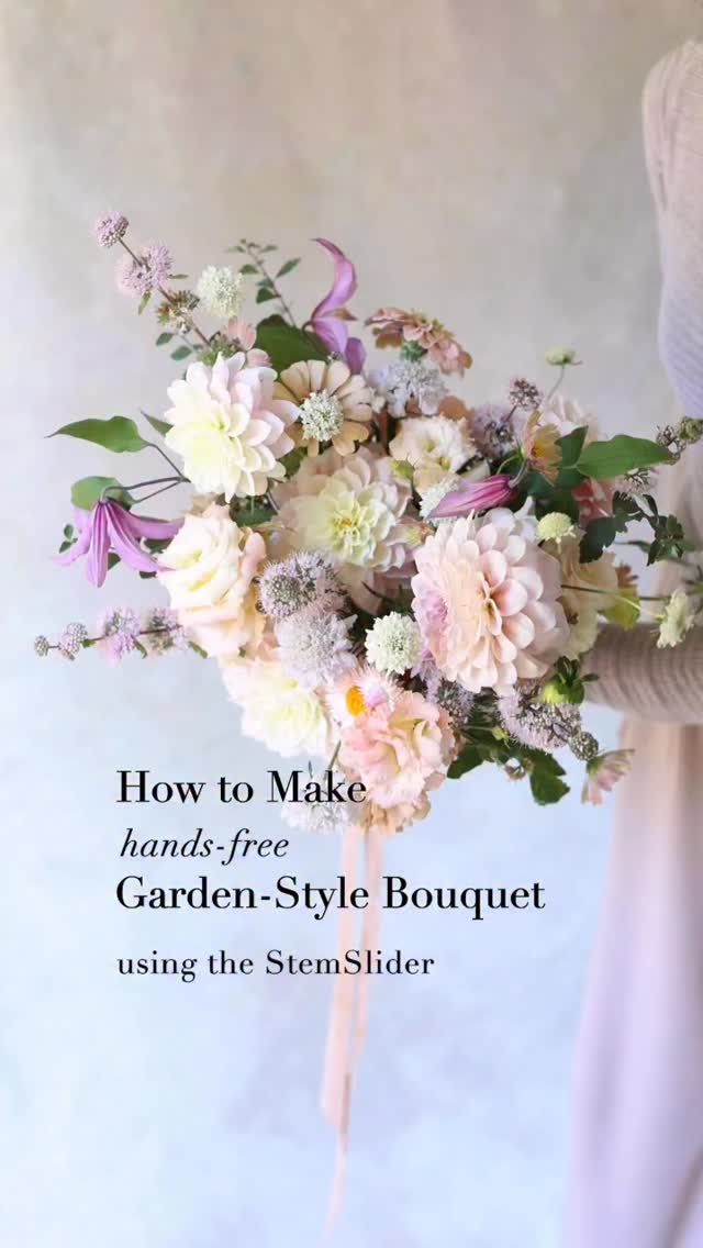 Here’s how I made this hands-free, garden-style bouquet using the StemSlider 💐
1. Start with placing the main flowers. You can use the Profiler (template) to check the height and position of the first few stems.
2. Add the secondary flowers between the main blooms.
3. Add line flowers to bring height and dimension.
4. Add movement flowers (I used scabiosas and clematis), plus filler flowers and greenery to fill the gaps.
5. Check the balance and shape from every angle.
6. Remove the flowers from the StemSlider.
7. Tie the stems — I like using floral tape.
8. Trim the stems and wrap with ribbon.
I started by placing the main flowers first, but you can also begin with line flowers to establish the outline, or start with filler flowers to build the base. You can be as creative as you like!
With the StemSlider, all the stems stay hydrated in water and you don’t have to hold them while you design. I paused after adding the scabiosas, placed the flowers (still on the StemSlider) in the cooler, and finished the bouquet the next day — no stress, no wilting 😊🍃✨ If you’re curious about this bouquet tool, please check our site or shop from the link in my profile!
Flower list:
- dahlia
- lisianthus
- zinnia
- Caryopteris
- clematis
- scabiosa
- a few cosmos, straw flowers, greenery from the garden
Floral tool:
- StemSlider bouquet tool (rose gold with 2 clear frogs)
.
.
.
.
.
.
#stemslider #stemsliderbouquet #flowertool #floraltools #bouquetofflowers #flowerbouquets #sustainablefloristry #handsfree #flowerbouquet #locallygrownflowers #bouquet #bouquetinspo #gardenflowers #floraleducation