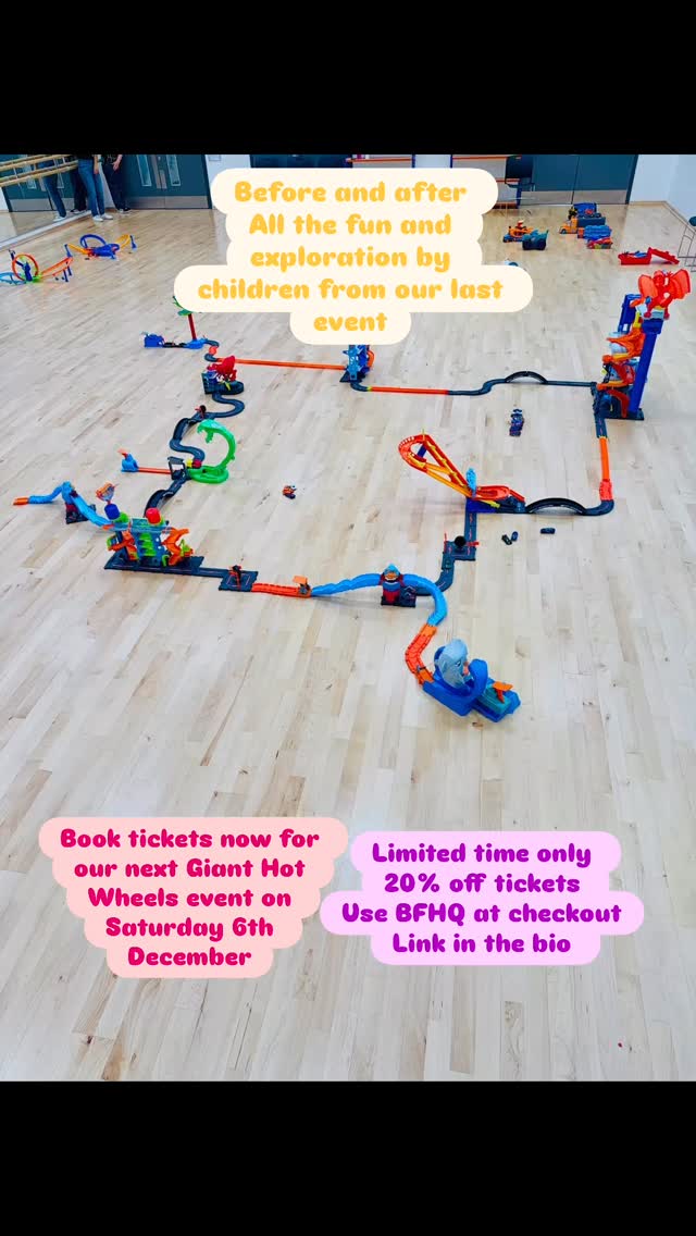 🔥 GIANT HOT WHEELS TRACK FUN! 🔥
See our before ➡️ after to see how EPIC our Hot Wheels setup turned out! 🚗💨✨
The children had an absolute blast racing cars, launching loops, and zooming through our mega track! 😍🎉
We’re excited to announce another Giant Hot Wheels Track event on:
📅 Saturday 6th December
⏰ Two sessions available:
• 10–11am
• 11:15–12:15pm
📍 Wren Academy, Enfield
🅿️ Free parking
🎟️ EARLY BLACK FRIDAY DEAL!
Get 20% OFF your tickets with code BFHQ at checkout — grab yours now! Link in bio 🔗🔥
Your children can explore and enjoy the world of Hot Wheels cars, monster trucks, and endless high-speed fun! 🚙💥🏁
Don’t forget to follow @hqplaydate for more fun, updates, and upcoming events so you never miss out! 💛🎈
#hotwheels #enfieldkids #enfieldparents #enfieldtown #enfieldkidsactivities #hertskids #londonkids #playcars #kidsfun #enfield #northlondon #northlondonkids #hertfordshire #hertfordshirekids #smallbusiness #funthingstodowithkids #funthingstodolondon #london