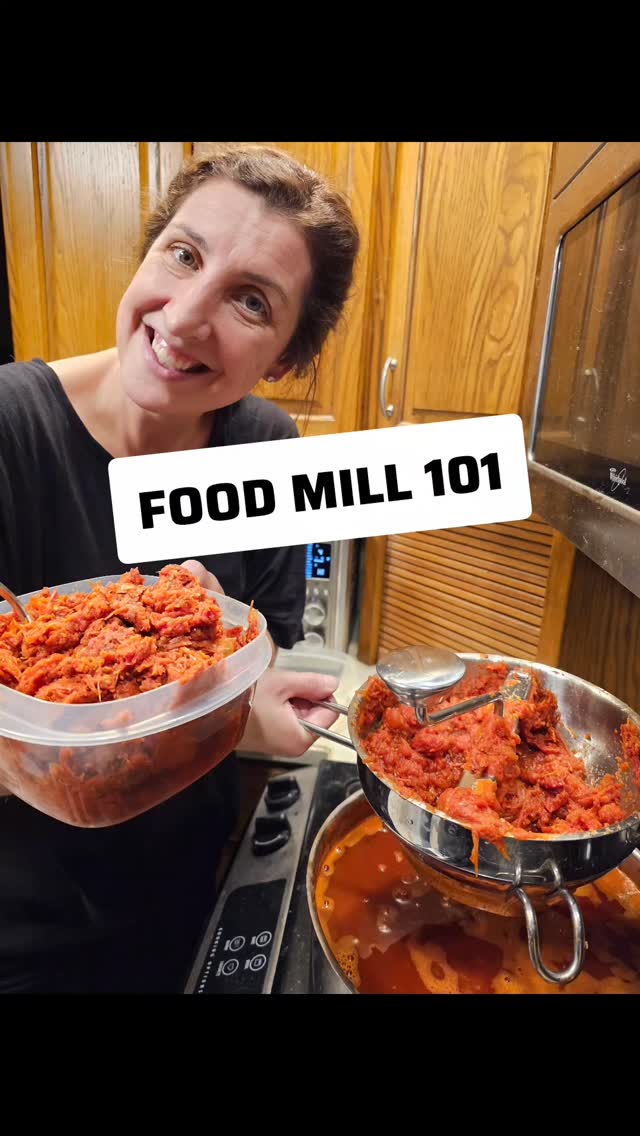 Learning the food mill dance!
Clockwise to process… counterclockwise to clear… repeat.
It makes turning stewed tomatoes into smooth sauce so much easier. 🍅
If you’re processing tomatoes this year, grab a food mill. Total game changer!
#SimpleGroundedLife #HomesteadKitchen #FoodMill #TomatoSeason #PreservingTheHarvest