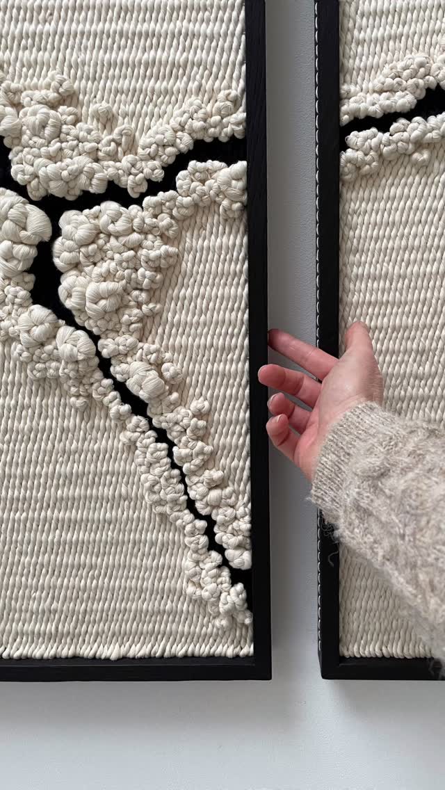 From the UK…this pair of commissions flew all the way to California USA🖤
Keep watching to see more of them, me for scale at the end and where they now live in their forever home.
Inspired by ancient gorges cutting through the landscapes.
Please do let me know what you think? 🖤
And check out my website (link in my bio) for my available wall art pieces. Just pop my a message if you need any help 🫶🏻
Gorge 008 (sold)
100cm x 100cm
•Gorge 009 (sold)
100cm x 132cm
Yakisugi (scorched black) oak handmade frame, Organic cotton knotted & woven
.
.
.
.
.
.
www.ellecollins.com
#midlandsartist #largescaleart #wallarts #slowart #contemporaryart #artforinteriors #artinspiredbynature #artforinteriordesigners #sculptureart #textileart