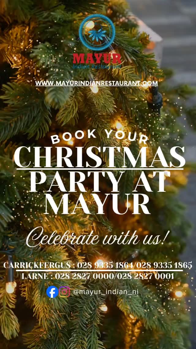 🎄Merry Christmas from MAYUR Family 🎄
Celebrate Christmas at MAYUR! Book your Christmas party at either one of our branches in Carrickfergus or Larne. Treat your loved one this Season.
🎁Gift vouchers avaliable.🎁
🌟For Reservation, please call us now 🌟
CARRICKFERGUS: 028 9335 1864/1865
LARNE: 028 2827 0000/000
or send us a message via
Facebook / Instagram (@mayur_indian_ni)
#Mayur #Christmas2025 #Menu #indiancuisine #indianfood #love #curriesofindia #foodie #desimasala #cobra #karahi #drinks #winelover #foodtasting #thankyouforyoursupport #grateful #curry #christmasgiftideas #christmasparty #larne #carrickfergus #merrychristmas #celebration #party #fypreels #fyp #indianincarrickfergus #christmaskorma #christmascurry #christmastreat