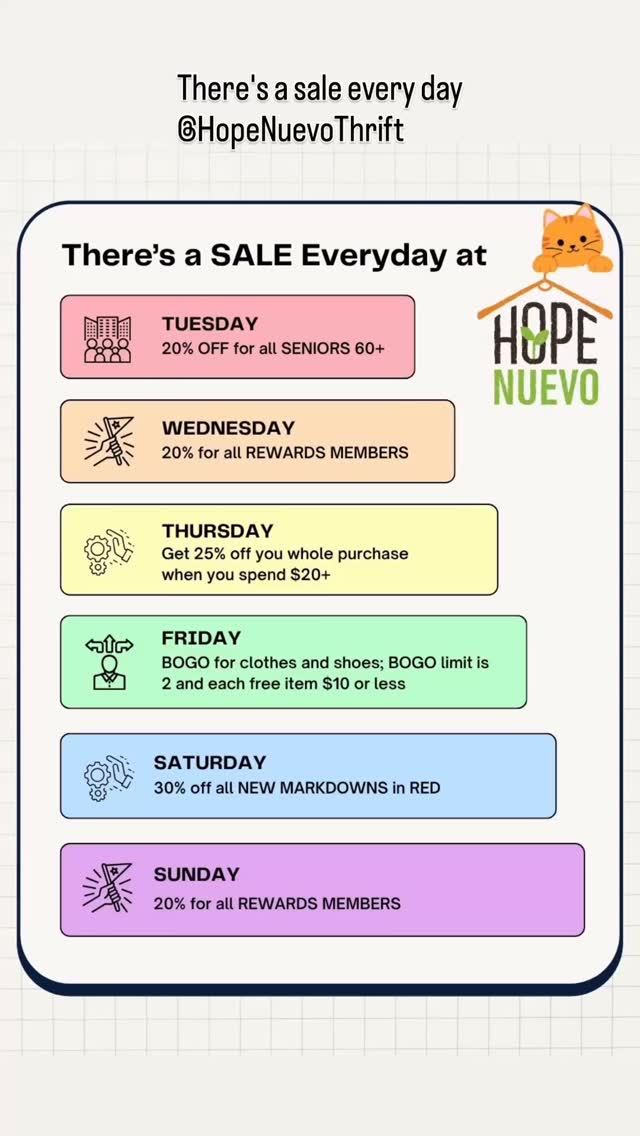 New Weekly Discounts at Hope Nuevo