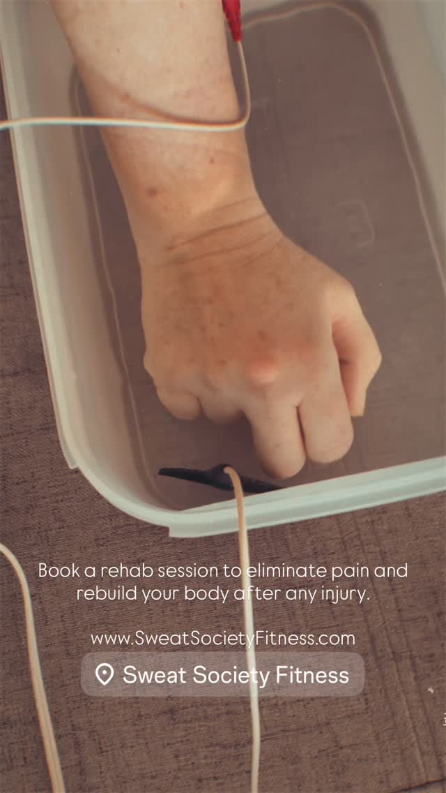 Do you have pain after an acute or chronic injury? We use direct current stimulation to retrain the mind to muscle connection in your body to eliminate pain and rebuild strength.
Book a private personal training or rehab session through our website at www.SweatSocietyFitness.com
