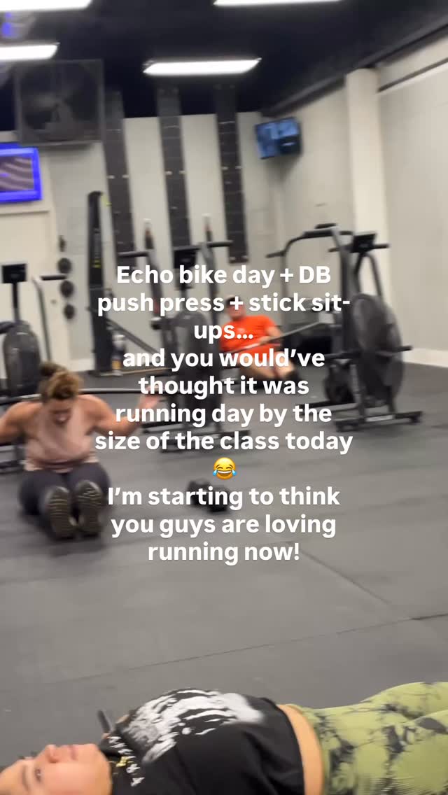 Echo bike day + DB push press + stick sit-upsâŠ
and you wouldâve thought it was running day by the size of the class today đ
Iâm starting to think you guys are loving running now!
#CrossFitNarroway #NacogdochesTX #fitnesswithfriends
