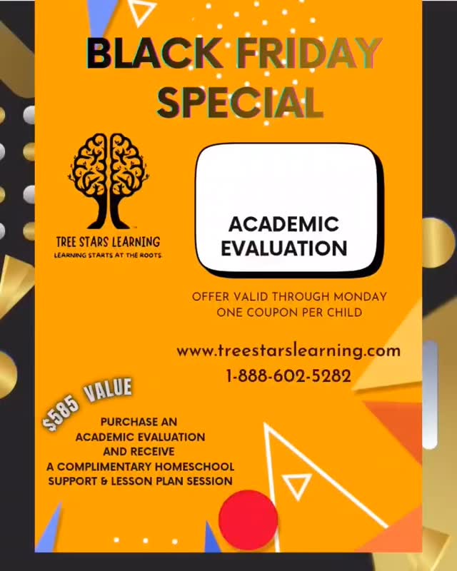 ✨ BLACK FRIDAY SPECIAL ✨
Parents — this is the perfect time to understand exactly where your child stands academically! 📚🧡
For Black Friday through Monday, when you purchase an Academic Evaluation, you’ll receive a COMPLIMENTARY Homeschool Support & Personalized Lesson Plan Session — a $585 value for only $200! 🤯✨
Your child will receive:
✔ Full ELA & Math assessment
✔ Strengths & learning gaps analysis
✔ Clear academic goals
✔ A detailed written report
✔ PLUS a bonus 1:1 support session + custom lesson plan
One coupon per child • Offer ends Monday
DM us or call 1-888-602-5282 to reserve your spot.
🌐 www.treestarslearning.com
Let’s help your child grow — one root at a time. 🌳✨
#TreeStarsLearning #BlackFridayDeal #AcademicEvaluation #HomeschoolSupport #SouthFloridaMoms #BrowardSchools #CoralSpringsMoms #PembrokePinesMoms #EarlyLearning #MicroSchool #EducationMatters