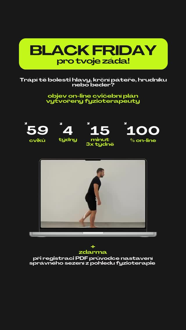 BLACK FRIDAY pro tvoje záda! 🎯
Online kurz na 1 měsíc — krátké, účinné cviky, které zvládneš i v nejvíc nabitém týdnu 🗓️
Ideální při dlouhém sezení, napětí v bedrech, šíji nebo bolestech hlavy.
A to nejlepší?
Cvičíš kdy chceš a kde chceš — přesně podle tvého času ⏳
- 59 cviků
- 15 minut, 3× týdně
- 100% on-line
💥 Nyní jen 1 490 Kč (původní cena 3 990,-)
+ při registraci PDF správné ergonomie pracovního prostředí zdarma 🎁
👉 Platí pouze do neděle 30/11/,
tak mrkni na náš web!
#Onlinekurz #fyzioterapie #fyzio #domacicviceni #cvicenidoma #bolestzad #bolesthlavy #neurobalance #cviceni #blackfriday #cvicebniplan #masazebrno #fyzioterapiebrno #fitnessbrno #masazepraha #fitnesspraha #fyziopraha