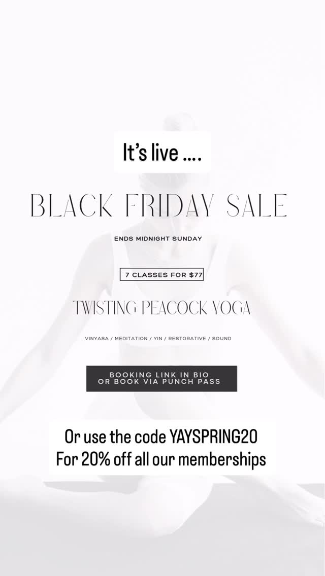 It’s live yogis ….
Head to our linktree to get alllll of the savings xx
#perthyogacommunity #perthyogastudio #perthyoga #perthyogateacher #perthyogatribe #yogaperth #yogaperth #perthyinyoga #twistingpeacockyoga #yinyogaperth #perthmeditation #Blackfriday #perthfitfam