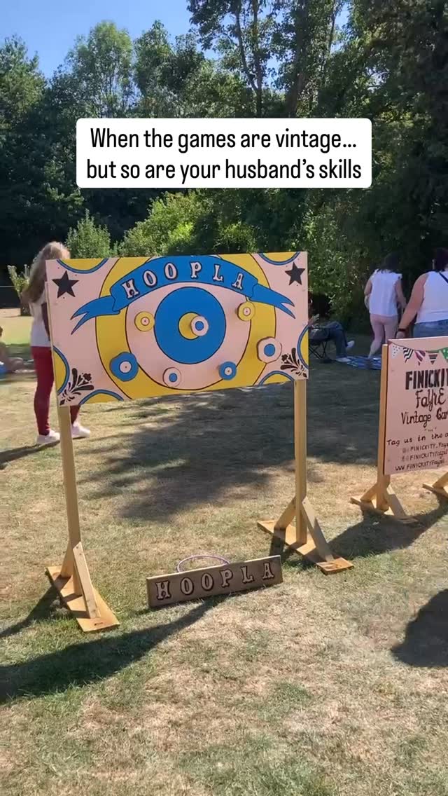 When you ask you husband to help film some content… 😆👌🏻
Actually…. He’s usually very good but we couldn’t resist sharing some bloopers!
At Finickity Fayre we offer award winning vintage fairground games to celebrate in style. 🎯
Our handmade collection pays tribute to the rustic carnival stalls and garden lawn games every member of the family will remember! Perfect entertainment for weddings, corporate events, birthday parties and celebrations.
Select your games and sit back and relax, while we install your very own funfair that’s ready to play on your special day! 🥂
Drop us a DM now or visit our website for more details! 👌🏻🎯
#gameshire #vintagegames #maidstone