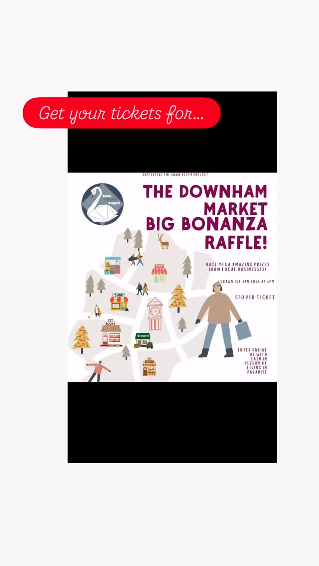 🎄 The Downham Market Christmas Bonanza is LIVE!
Over 30 amazing local businesses (including us!) have donated some amazing prizes for a huge festive raffle — raising money for The Swan Youth Project, who provide meals, mentoring, support and a safe space for young people in our town.
Tickets are £10, and 100% of proceeds go directly to The Swan Project.
👉 Enter the raffle online here:
https://tinyurl.com/BIG-BONANZA-TICKETS
Or if you’d prefer to pay with cash in person, head to Living in Paradise, 48 High Street, Downham Market and they can help you with your tickets
Help us raise funds, support local young people, and celebrate the incredible independent businesses that make Downham Market such a special place. 💛