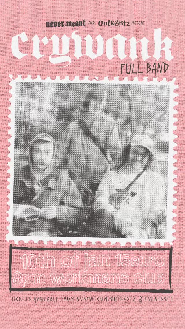 We’re thrilled to be bringing back our good friends in @crywank on January 10th for a Full Band show followed by @outkastz.ie DJs in @workmansclub
Local supports announced soon
💀⚰️👻