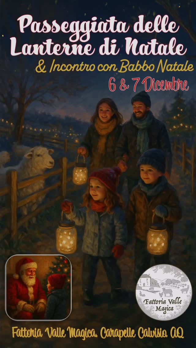 La magia del Natale sta arrivando in fattoria ✨🕯️
Un percorso illuminato nella notte, animali che vi guardano curiosi…
e alla fine l’incontro speciale con Babbo Natale 🎅💫
Vuoi informazioni o prenotare?
Scrivici un messaggio! ❤️
#natale
#lanterne
#passeggiatalanterne
#babbonatale
#nataleabruzzo
#eventidinatale
#inverno
#magia
#famiglia
#bambini
#fattoriavallemagica
#carapellecalvisio
#luminarie
#animali
#esperienza
#villaggiodinatale
#weekend
#atmosfera
#cosebelle
#ricordi
