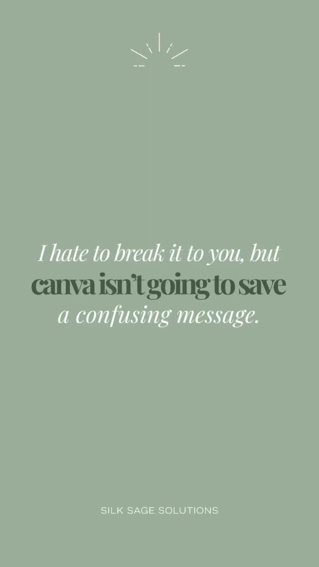 I hate to break it to you, babe…
But Canva?
She’s not gonna save a confusing message.
You can wrap it in rose gold overlays and aesthetic fonts all day — but if your message is murky, your dream clients will keep scrolling.
Don’t fix your design.
Fix your clarity.
👉🏼 Follow @silksagesolutions if your content needs more conversion and less cortisol.
#truthbombmarketing #visualclarity #brandmessagingmagic #spicycontenttruths #spiritualceoenergy