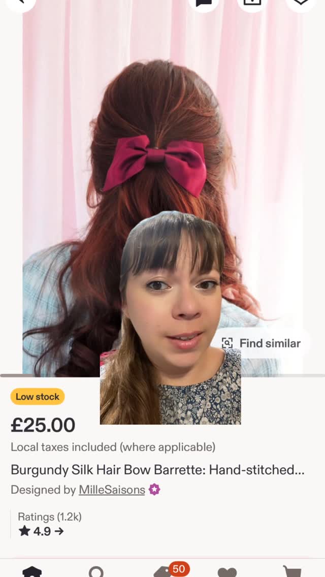 Dear Etsy,
I’m not sure why your algorithm has categorised my products as designed by me, not made by me as this is not correct. I sew all of my silk accessories in my studio in Sussex. Always have, and have no plans to change this.
When there are other people on Etsy selling bought in silk products (from a supplier I am very aware of as they saw fit to use my product photos on their Alibaba page) it is disheartening to be lumped in with those Etsy sellers. Who, let’s be honest, probably shouldn’t be buying in products to resell on Etsy in the first place as I can’t really see where they’ve had any creative input to follow Etsy’s own creativity standards…
Best wishes,
A hard working Etsy maker
Video description- Jo, a white woman in her thirties, speaks in front of a screenshot of one of her products (a red silk hair bow) on Etsy showing a designed by label. Jo then turns the camera around to show the sewing process of this same product including a hand stitched finish