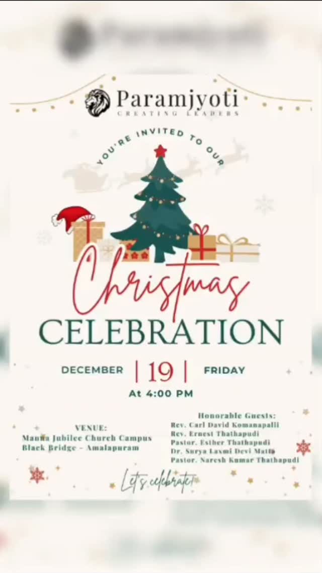 Joy to the world! ✨🎄
Paramjyoti School joyfully celebrates the birth of our Savior at Manna Jubilee Church.
An evening filled with carols, love, and the true spirit of Christmas.
📍 Manna Jubilee Church
🕓 Tomorrow at 4:00 PM
Let us gather to rejoice, worship, and celebrate Emmanuel – God with us! ❤️✨
#ChristmasCelebration #ParamjyotiSchool #MannaJubileeChurch #JoyOfChristmas #HeIsBorn #ChristmasAtChurch