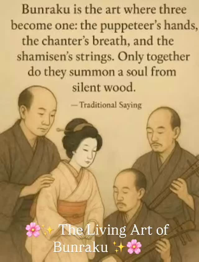 🌸✨ The Living Art of Bunraku ✨🌸
“Bunraku is the art where three become one: the puppeteer’s hands, the chanter’s breath, and the shamisen’s strings. Only together do they summon a soul from silent wood.” — Traditional Saying
Originating in 17th-century Osaka, Bunraku is one of Japan’s most refined traditional theater forms.
Unlike other puppetry, Bunraku requires the perfect harmony of three performers:
🎭 The Puppeteer (Ningyōzukai) — guiding every gesture with lifelike precision.
🎤 The Chanter (Tayu) — narrating the story and giving voice to every character, from whisper to roar.
🎼 The Shamisen Player — weaving emotion through music, binding movement and words together.
✨ It is said that only when all three work in unison does the puppet truly “come alive.” Bunraku is not just performance — it is the shared soul of three artists breathing life into wood.
🎤 Tune in to our podcast episodes! 🎧
💬 Share your thoughts or questions in the comments below!
#JapaneseTheatre
#theatereducation
#bunraku
