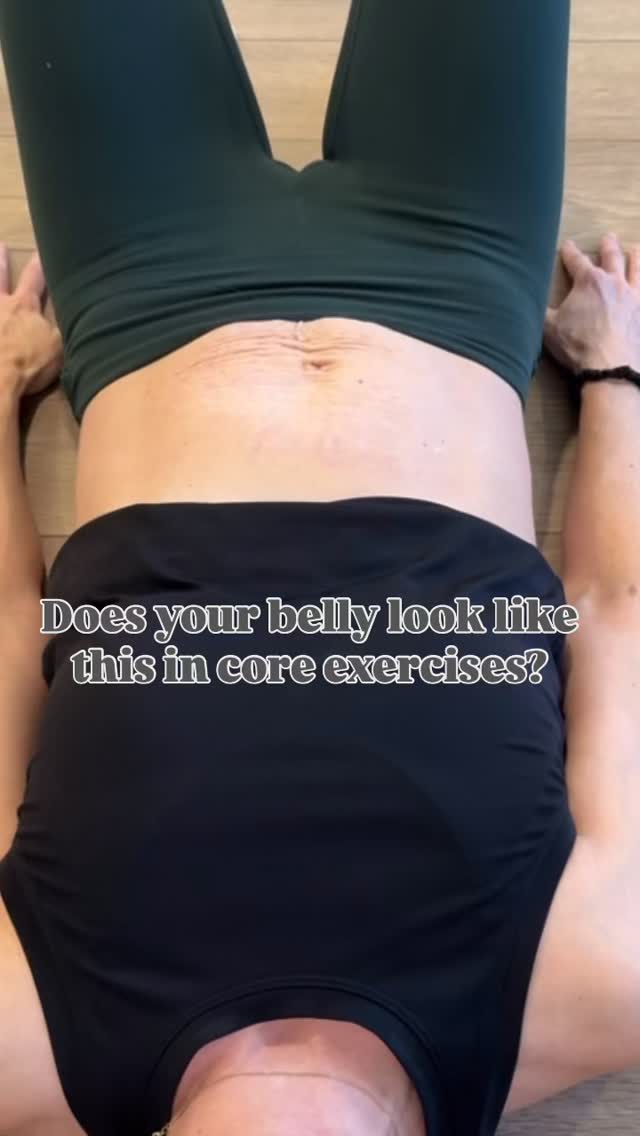 Knowing this difference in your body is necessary for pelvic floor issues like leaking and prolapse, as well as for core issues like diastasis recti.
It’s also just generally necessary to know if you want to make your core exercises effective!
When your belly bulges, it’s likely you’re compensating elsewhere- back and hip flexors tend to be common ones. So the core work isn’t really getting at those core muscles at all.
When you can learn to engage your deep core and to use those muscles to stabilize, that’s when your core exercises actually work the way you want them to, your pelvic floor doesn’t have constant pressure, and you get to see results & symptom relief.
It’s a great idea to actually film yourself doing your core exercises, as what you think you’re doing and what’s actually happening can sometimes be two different things.
Let me know what you discover!