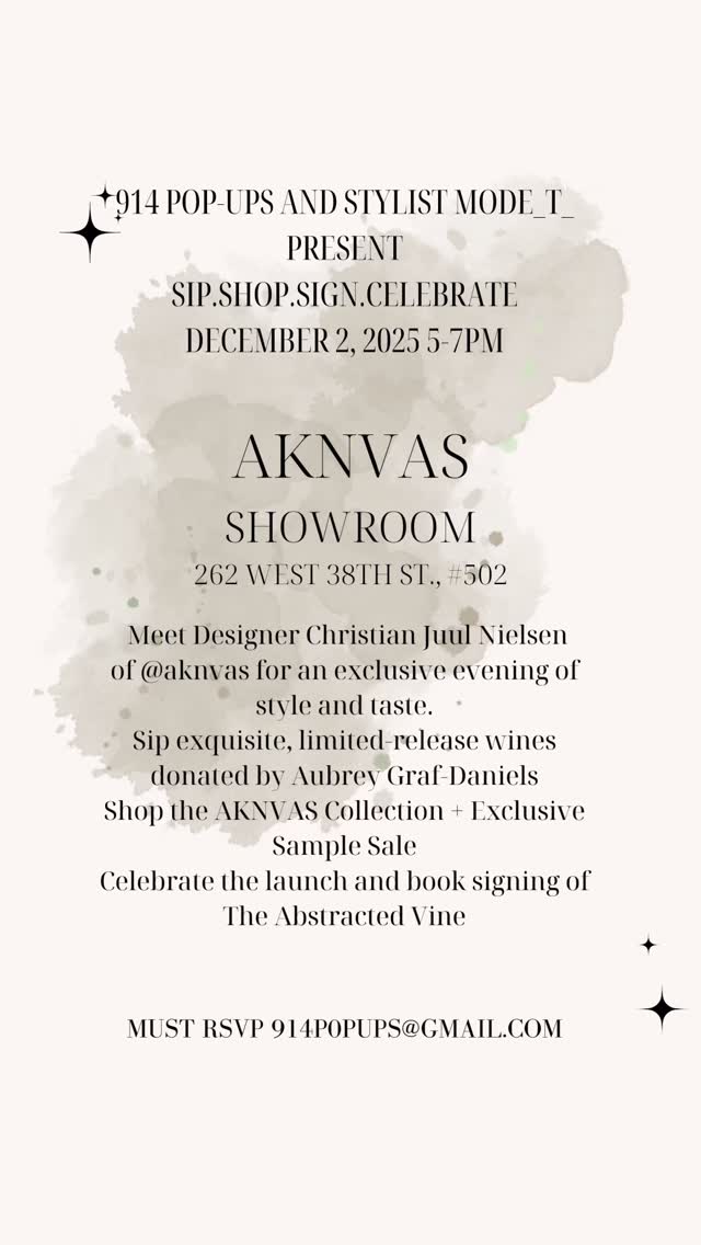Join us!
12/2/25
AKNVAS Showroom
26 W 38th St. #502
5-7pm
Meet @christianjuulnielsen the amazing designer behind @aknvas
And sip on exclusive wines from @theancestralvine
#theabstractedvine is on Amazon and there will be a limited books available for sale and signing!
#wine
#wineunitesus
#aknvas