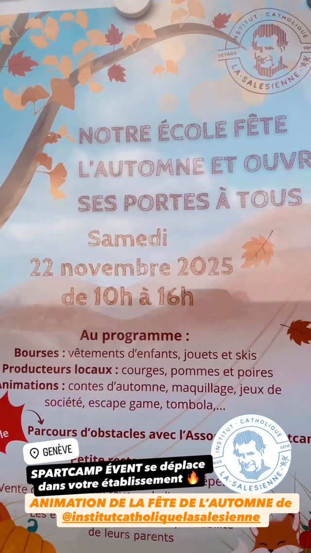 🔥 EVENT
•
#fetedelautomne @institutcatholiquelasalesienne
•
Un immense merci à l’Institut Catholique de la Salésienne pour leur confiance accordée lors de la Fête de l’Automne 🍂
•
Big up à Laurent le directeur de l’école qui s’est prêté au jeu avec les enfants 👏
•
Quel plaisir d’avoir animé cette journée avec :
⚔️ Un parcours du combattant ludique pour petits et grands
🐜 Des défis dégustation d’insectes pour les plus courageux
🔥 De la cohésion, du fun et des souvenirs plein la tête !
SPARTCAMP Event se déplace dans votre établissement scolaire ou en entreprise en Suisse 🇨🇭 et en France 🇫🇷 pour faire vivre une expérience unique et 100% immersive.
➡️ Infos & réservations : link in bio
•
Et comment remercier notre superbe équipe d’animateurs @allez_iris @jess_en_vadrouille et @cecilette69 pour leur investissement, sans vous rien n’aurait été possible. Merci 🙏
#Spartcamp #SpartcampEvent #OCRKids #AnimationSportive #FêteDeLAutomne #TeamBuilding #EventSportif #Geneve #EcoleGeneve #AnimationEcole #ObstacleCourse #FunAndChallenge #Cohésion #ParcoursDuCombattant #InsectTasting #KidsActivities #SchoolsEvents #CorporateEvent #SpartcampAcademy #TrainHarderChillHarder #GenevaEvents #familyevent