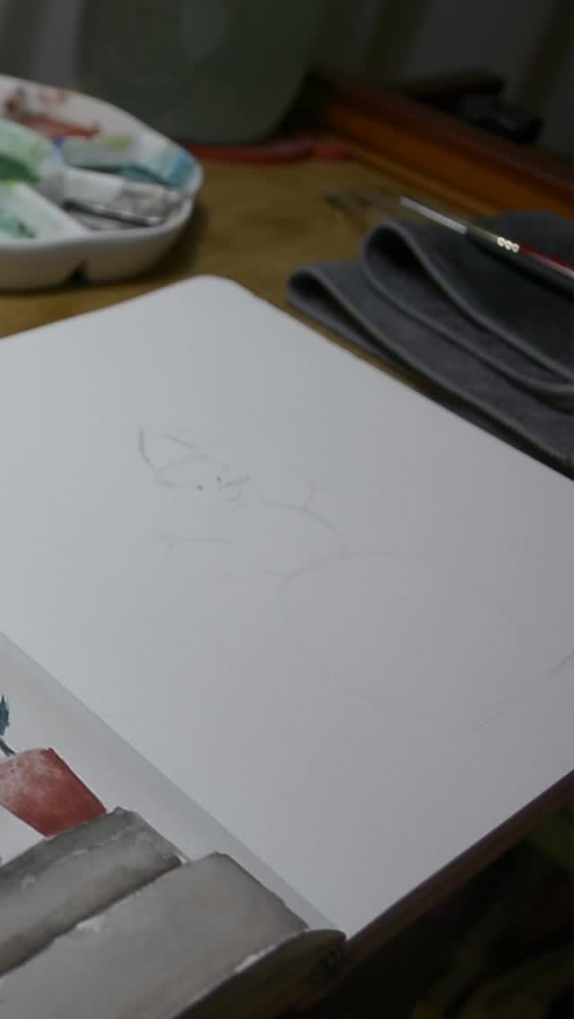 Let's quickly paint a very simple snowman in watercolour using ultramarine blue, Paynes grey, red, orange and table salt. #watercolour #watercolor #snowman #christmas