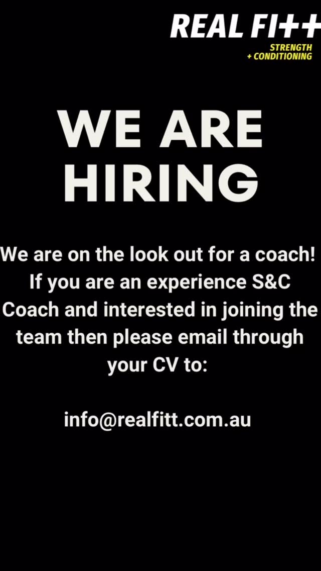 We are on the look out for a S&C Coach!
Send through your CV to info@realfitt.com if you are interested in joining the team👌