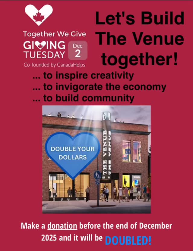 π₯³DOUBLE YOUR DOLLARSππ
All of December we are doubling your impact to The Venue Building Fund!! Donate to the fund any amount and thanks to a matching fund we will be able to double it! $50 becomes $100, $100 becomes $200. Visit our website for more info and to make your contribution to The Venue downtown High River a reality.
#givingtuesday #itstimetobuildthevenuehighriver