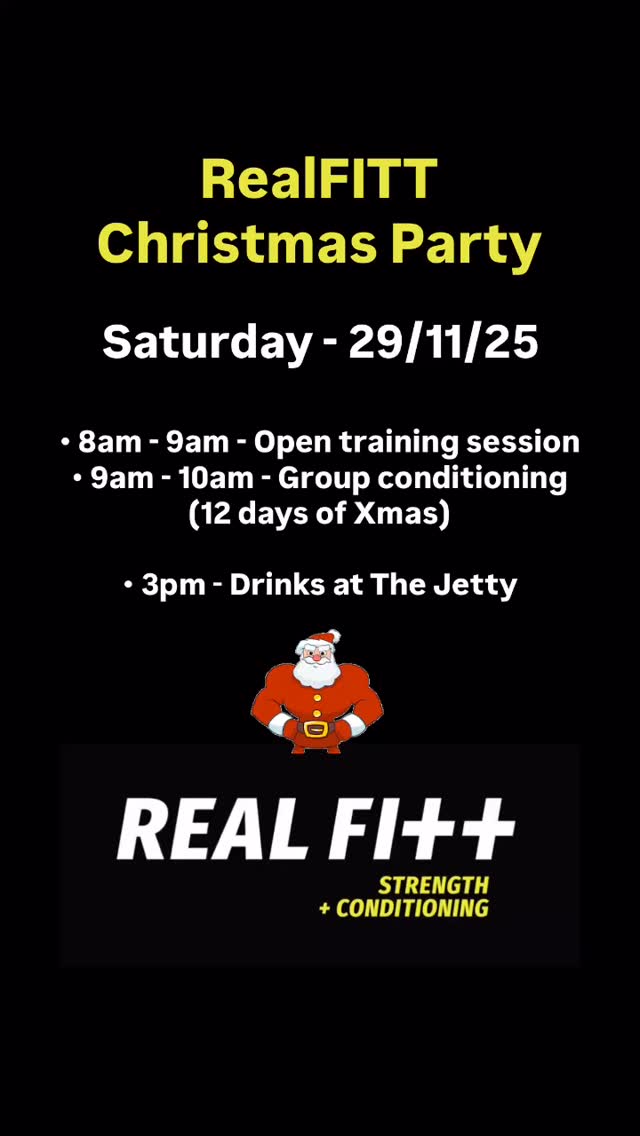 We will be starting at RealFITT, with an open training session from 8am - 9am. Come along and do your own training, do some testing, have some fun.
Then, from 9am - 10am, we will all be doing 12 days of Xmas 🎄 Following this, we might go grab a coffee.
Then, we will be meeting at The Jetty for some Christmas drinks, at 3pm 🎅 🤶