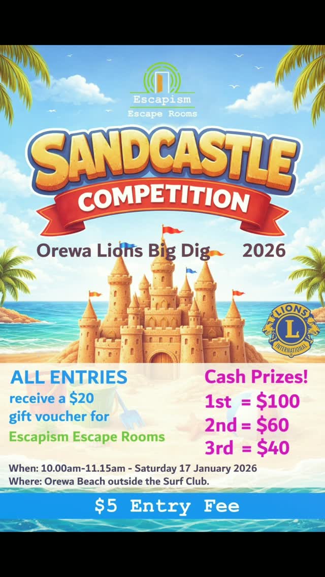 Excited for the Orewa Lions Big Dig 2026!
We'll be back with our sand castle competition, see you there!