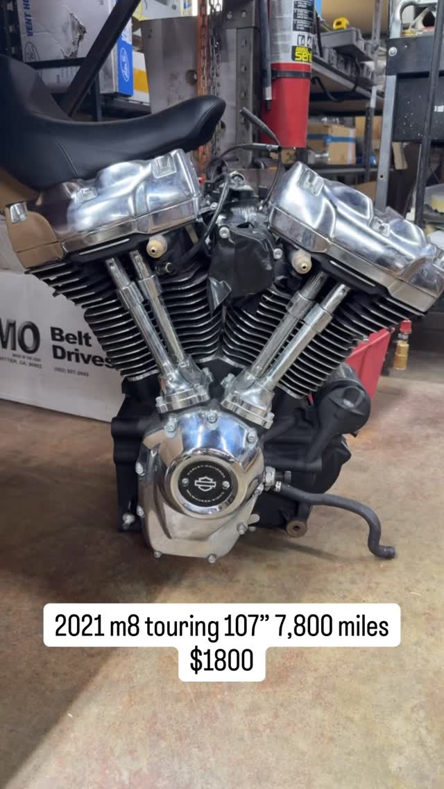 FOR SALE…..We are purchasing a new place and will be working on moving the shop in the coming months. So I’m cleaning house! 2021 107” engine with 7,800 miles. Bought this bike to make a race bike so I’m building a completely new engine, this is the engine that came out of the bike. Ran great. No issues. Comes with everything pictured except charging system. $1800
SOLD SOLD SOLD……2nd video is an m8 motor and trans I bought from a customer and planned on possibly using for a future build. I don’t remember the mileage. I want to say it was 18,000 but I cannot remember for sure. $2000. Either of these would be perfect for an m8 FXR SWAP or as a replacement. For another $500 I have the complete primary setup, including inner and outer primary, starter, clutch, primary chain, and compensator. Hit me up!
@fxr_n_dyna_parts_trader @roadsidemarty_swapshop @harley_m8_parts_buy_sell_trade @harley_bagger_parts_trader