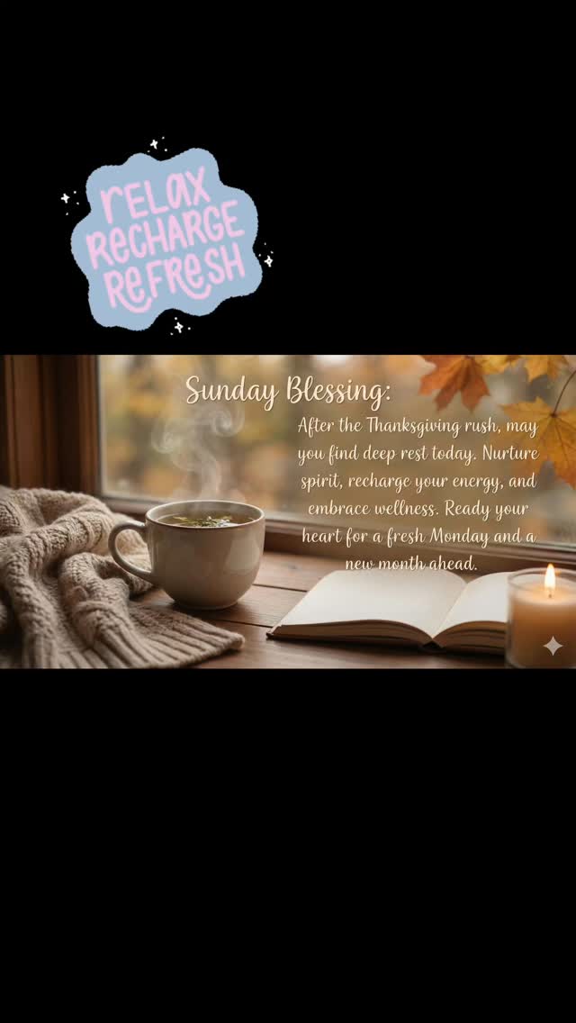 As this #holiday Sunday comes to a close, may you find a quiet moment to breathe and settle your spirit.
After a full #Thanksgiving #weekend, tonight is about slowing down, embracing rest, and preparing your heart for a new week and a new month ahead.
Here’s to warmth, #wellness, and caring for ourselves and one another. Wishing you a peaceful evening. 💛✨