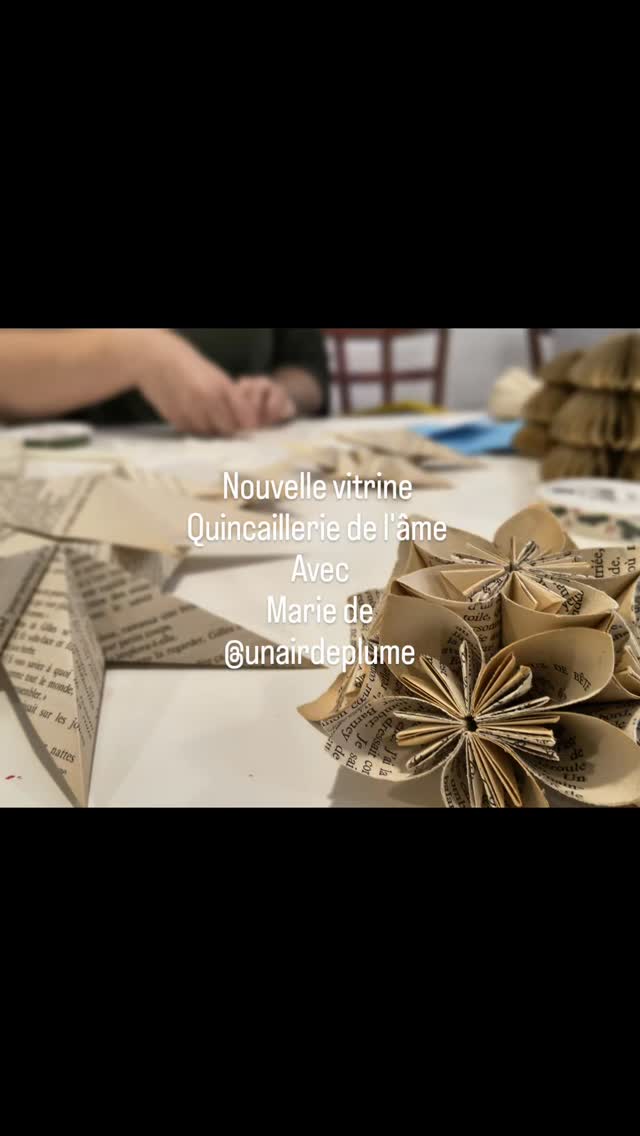 De la poésie dans la vitrine pour décembre !
Merci beaucoup Marie @unairdeplume pour les merveilles que tu as amenées et faites sur place ! Elles sont superbes ces flocons, étoiles, roses, boules avec du papier à musique, sapins, fleurs... Tout en papier et fait main ✨📜
Merci à Ingrid, l'artiste invitée de la vitrine précédente, d'avoir donné un coup main pour les accrochages !
Oooohhhh, je savoure encore !!!
Ensemble, tout s'assemble dans l'instant pour une œuvre grandiose en vitrine à envoyer de belles énergies dans le monde. Qu'est-ce que j'adore faire ça...merci la vie de pouvoir vivre des moments pareils !🙏
Sur une des étoiles en papier de vieux livre, un bout de mot apparaît ''sorcellerie''. Et oui, on a fait de la magie ;-) 🪄🧙!
Comme d'habitude, moi rien vraiment prévu en avance. Les derniers éléments ont été sortis ce matin même du grenier ! En me disant, 🤔 ''tiens, ça peut peut-être servir au montage ?'' j'adore ce 'on verra bien' et c'est toujours merveilleux une fois le résultat à la fin de la journée 🥰
Marie viendra le 23 décembre en après-midi pour donner un atelier Origami à la quincaillerie !
Elle partagera sa passion: entrer en contact avec l'âme du papier, le silence et cette connexion, le pliage pour créer avec des bouts d'histoire une nouvelle poésie en étoiles ,flocons et autres petites merveilles pliées en papier.
Cet atelier est aussi ouvert aux enfants accompagnés. J'ai moi même fait l'atelier chez Marie en amenant mon fils. Il aaaaddooreee! Une activité qui nous ramène à l'essentiel...un moment précieux à partager avec son enfant ou tout simplement pour soi ❣️
Une étoile faite main à accrocher dans le sapin ou à offrir à quelqu'un qu'on aime ❣️❤️✨🎄
Informations et inscriptions sur www.kreative-artdevie.com dans l'agenda vous retrouverez l'atelier :-)
Ma toute dernière création a trouvé aussi sa place au centre de la vitrine. Suis heureuse qu'il a trouvé sa place. 🥰
Merci pour cette belle journée
Evi