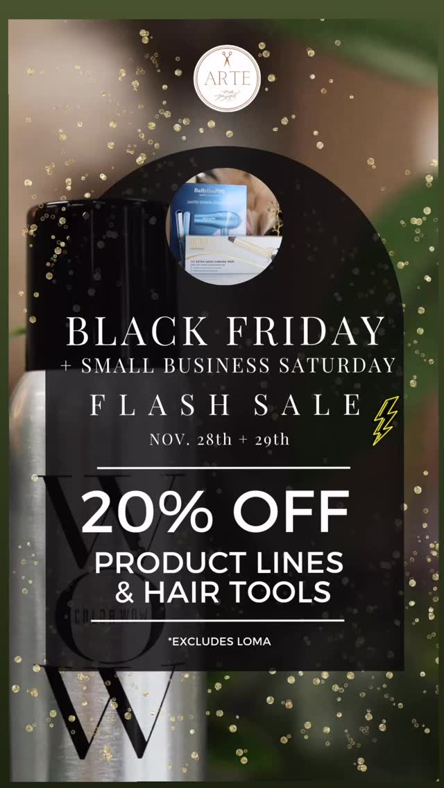 2 days only ⚡️ F L A S H S A L E ⚡️ Black Friday & Small Business Saturday: ✨20% OFF ✨ Product and ALL Hot Tools!
*excludes LOMA products
.
.
.
.
#artehairstudio #bellevuehair #arte #bellevuesalon #bellevuehairsalon #rentonwa #rentonhairstylist #modernsalon #bellevuehairstylist #bellevuewa #hottools #bioionic #chihair #pnwhairstylist