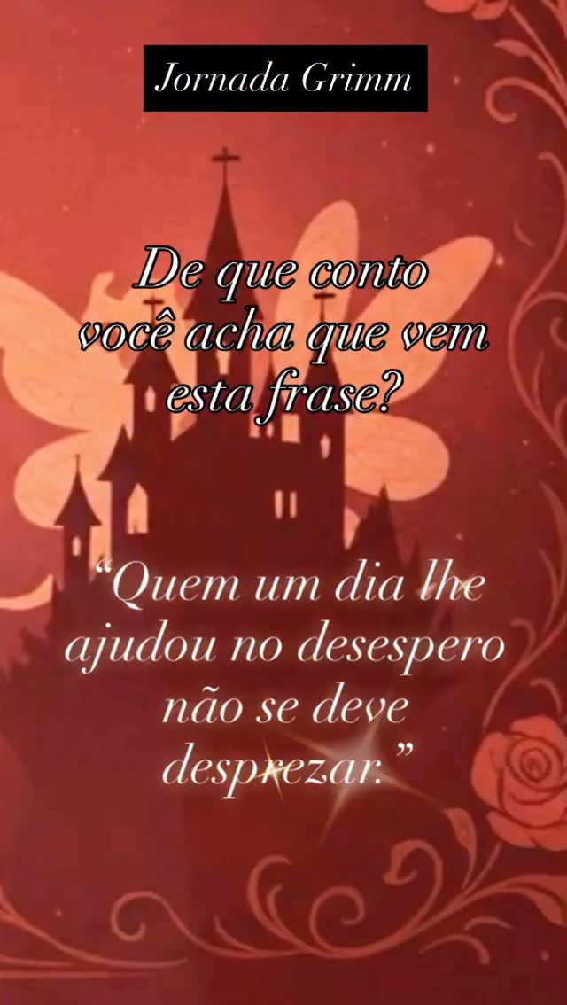 Falta pouco para começar a Jornada Grimm no meu canal #NaMagiadasHistórias. A frase acima é do primeiro conto que vamos conhecer profundamente juntos. Dá o seu palpite e aproveita, já se inscreve no canal. Link na BIO e no STORY.
