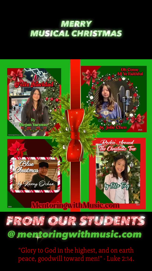 Merry Christmas, Everyone!
These Christmas songs represent a celebration of real growth, steady practice, and the courage to keep showing up.
Each one represents a student (and parent) who committed to learning — better breathing, stronger pitch, clearer diction, honest expression, and the discipline to finish what they start.
From first studio takes to confident recordings, these voices did not arrive polished — they are shaping through hard work, consistency, listening, correction, and perseverance. I am deeply proud of each one of my students. Their willingness to try, to learn, to face challenges, to try again, and to continue developing their gift — along with the courage to sing in front of a live audience — is exactly how great musicians are built.
Every track marks a moment: a first recording, a breakthrough in confidence, a new skill mastered, or a fear faced and overcome. My prayer as their mentor is that they continue growing — not only as singers, but as grounded, disciplined, purpose-driven people who use their gifts wisely. I love you all, and I look forward to a strong 2026 together.
Here’s to the progress behind us and the work still ahead. Growth is the reward. Excellence requires commitment. My students are on their way.
Thank you for your prayers, encouragement, and support.
Please continue to follow our journey, share our music, comment and stay connected:
mentoringwithmusic.com
— @janeenferdinand ♥️🎄
If these songs bless you, please share and comment — it means so much to our students and to me.
https://soundcloud.com/mentoring-with-music/sets/2025-mentoring-with-music
