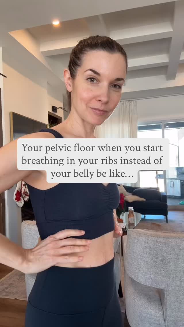 She feels so goooood when you give her breathing room!!
SO many of us have been told that belly breathing is the way to go.
And the silliest reasoning I’ve heard is it’s because that’s how babies breathe so it’s the most natural way.
Babies breathe in their bellies because they don’t have the strength and structure yet to breathe otherwise. Just like how they can’t sit or stand or walk. But we don’t seem to take our cues from them for that….
Your ribcage is meant for breath. It is designed to manage the pressure of air going into your body, with a ribcage that can expand, a slew of muscles to support, and works in concert with your diaphragm.
Your belly has none of this structure in place, so when you bypass the ribcage, you end up with less efficient breath and pressure on your pelvic floor with every inhale. That means your pelvic floor is tight (and this is NOT a good thing!), restricted, and cannot function optimally.
Your pelvic floor muscles are also designed to “breathe” along with your diaphragm, so when your diaphragm moves better, your pelvic floor functions better.
Breathing well is foundational to a healthy pelvic floor!