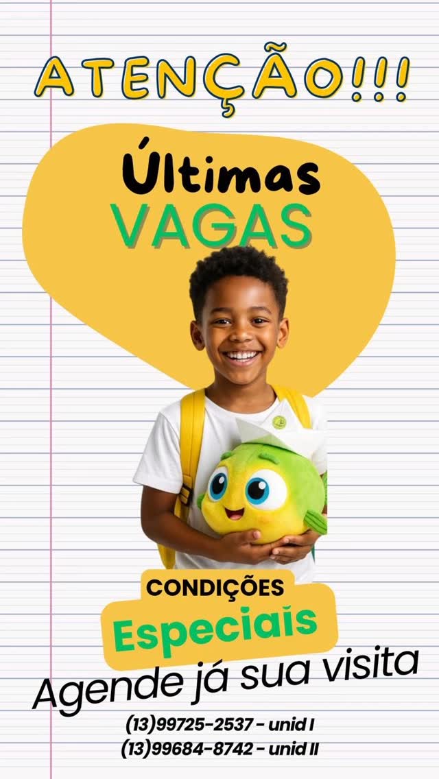 🚨 Últimas vagas do Colégio Porto Santista! 🚨
Corram, não percam a oportunidade de garantir a vaga do seu filho para 2026. Aproveite as condições especiais que preparamos e venha fazer parte da nossa família!
Vem pra cá e garanta o futuro deles conosco.
📚 #Vagas2026 #PortoSantista #EducaçãoDeQualidade