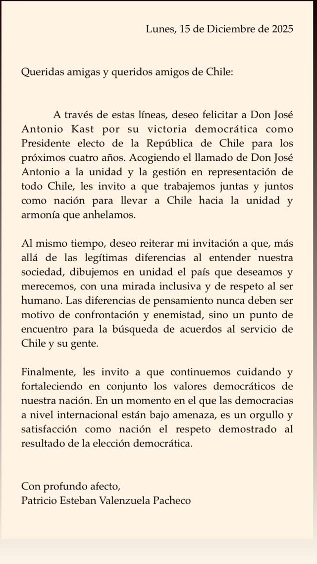 Comparto una reflexión personal con motivo del resultado de la segunda vuelta electoral en Chile. Un abrazo afectuoso. #porunchileconunidadpazyarmonía #parati #fyp #instagram #chile