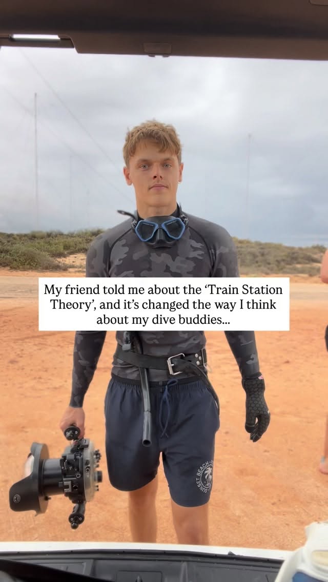 The train station theory… but in diving terms.
The idea is simple. Life is like a train ride from start to finish. You stay on the same journey, and along the way different people step on and off at different stations.
Our dive buddies are exactly the same.
Some buddies join you for one unforgettable adventure. A single dive, a single day, but still something you remember.
Others ride with you for a few stations. A season or two of diving together, swapping stories, experiencing magical encounters, growing together, and then life naturally pulls you in different directions.
And then there are the long-haul buddies. The ones who stay on the journey for most of the ride. You rack up years of experiences together, turn into old salty divers, and one day sit back and reminisce about every wild, meaningful, chaotic, life-changing moment you shared in the water.
Different stations. Different chapters. Different buddies.
All part of the same journey.