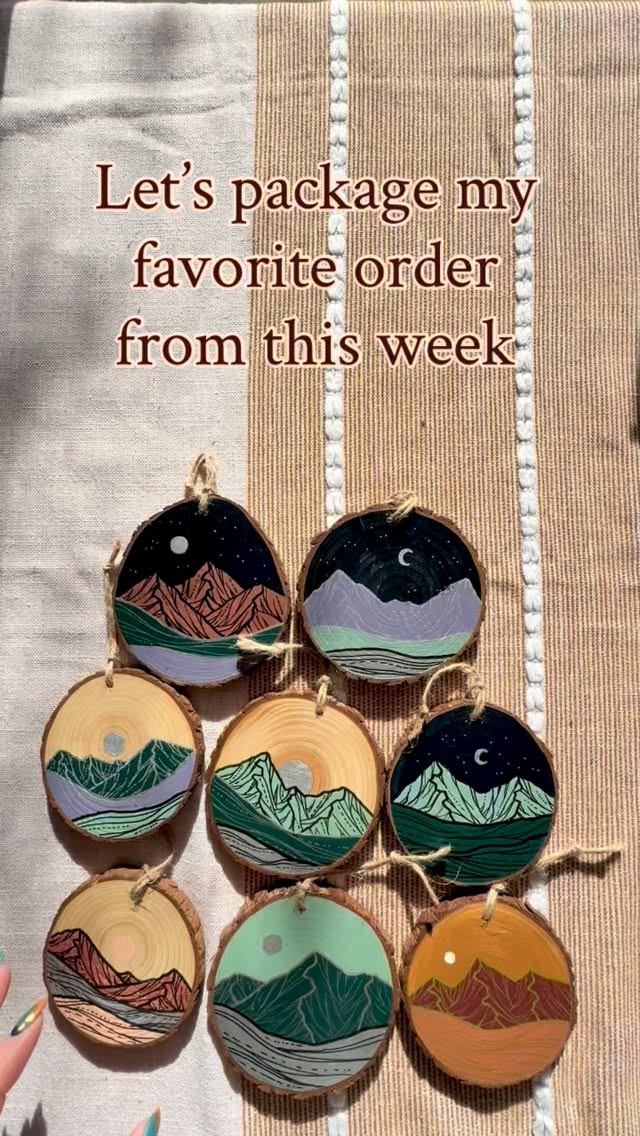 This business is still small enough that I’m able to put thought into every purchase with a handwritten thank you note. Every order matters and I appreciate each person who has helped support it.
#packagingorders #idahomade #woodsliceornament #handpaintedornaments #madeinidaho #mountainart