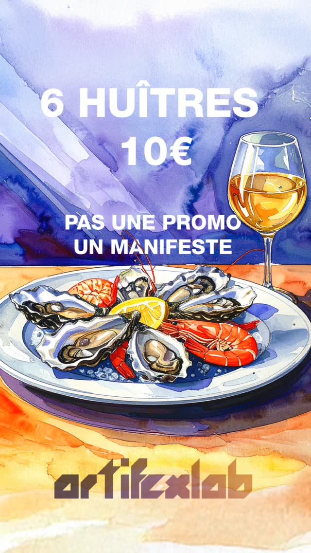 RDV DIMANCHE?
6 huîtres, 10 euros ?
Oui, vous avez bien lu.
A ce prix-là certains diront qu’ils nous sortent des huîtres à l'imprimante 3D promptées sur une IA bon marché !
Chez Artifexlab, on ne confond pas raffinement et snobisme.
Ici, les huîtres sont fraîches, fines et servies avec panache, sans la facture qui fait tousser les nantis.
Parce qu’à nos yeux, le luxe n’est pas une question de prix :
C’est une question d’attitude.
Et l’attitude Artifex c’est de rendre le beau, le bon et le vrai accessibles, et ce sans jamais sacrifier la qualité ni l’élégance.
Les huîtres Prat-Ar-Coum, de la maison Alain Madec de Carantec dans le Finistère nord, on dirait la mer qui raconte une histoire :
D’abord l’océan qui déferle, puis la douceur du Finistère, et enfin cette caresse minérale qui reste sur la langue. Un iode noble, une douceur de noisette, et cette longueur en bouche qui ne s’invente pas : elle se mérite !
Ce sont des huîtres qui ne cherchent pas à plaire : elles séduisent.
Comme si la Bretagne vous prenait par le col pour vous rappeler ce qu’est un vrai produit.
Voilà pourquoi nous avons choisi de les partager...
La révolution est en marche !
Entre deux expositions, un concert ou un verre, vous pouvez savourer 6 huîtres à 10 €, dans un lieu où l’art, la mer et la vie se rencontrent.
Pas un concept marketing, mais une déclaration d’intention :
L’élégance appartient à ceux qui la partagent.
#ArtifexLab #Paris11 #OystersLovers #Huitres #HuitresFraiches #PratArCoum #Bretagne #SeafoodLovers #FoodieParis #GastronomieFrançaise #ApéroParisien #BonnesAdressesParis #FoodPornParis #OysterTime #FreshSeafood #SeafoodAddict #Finistere #BretagneGourmande #EatLocal #FoodCulture #Epicurien #ParisFoodGuide #BestOfParis #Foodstagram #ParisLifestyle #BonVivre