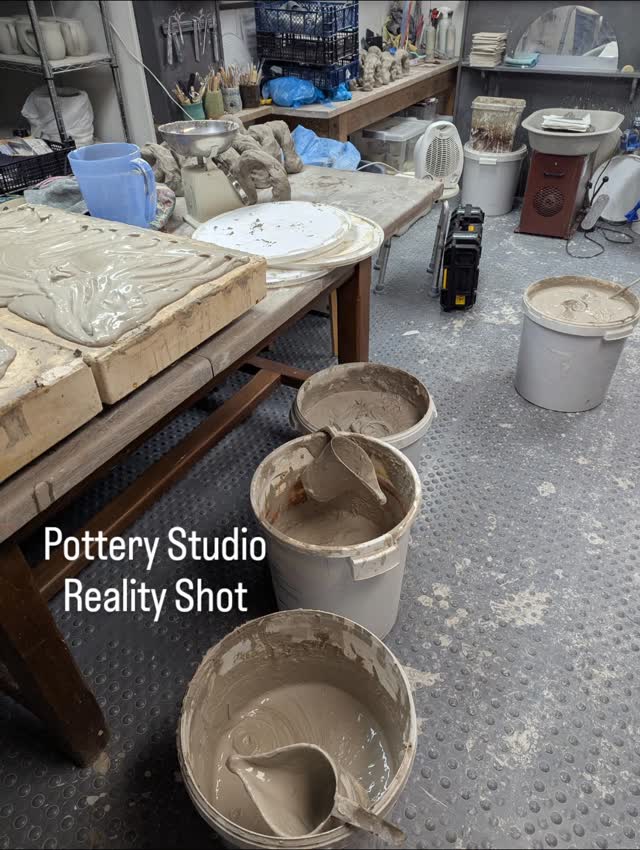 Pottery is messy, very messy!
I'm reclaiming a load of clay that became contaminated with chunks of corrosion from my original Peter Pugger which frustratingly wasn't suitable for using with white stoneware clay. All the clay is having to be sieved before wedging back up. A huge job which I've been putting off for over a year.
For anyone thinking pottery is relaxing.......it can be very enjoyable and therapeutic but also it can be very messy and sometimes tedious and frustrating.