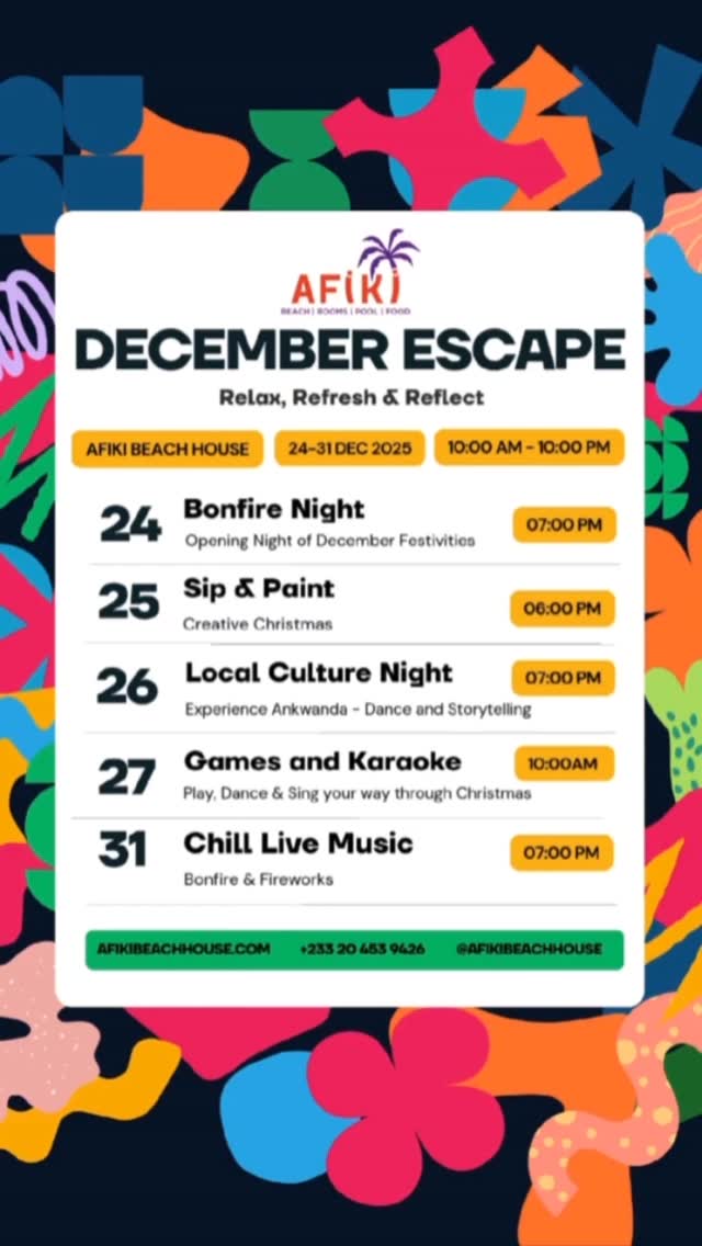 This December at Afiki 🔥 relax, refresh✨️, reflect, create, laugh, play, sing, and gather around the bonfire. Moments made, memories sealed 📸
#DecemberEscape
##Afikibeachhouse